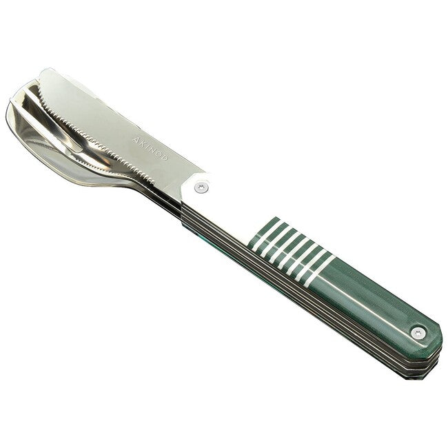 AKINOD Magnetic Travel Cutlery Set, Green Mariniere-Mirror Finish