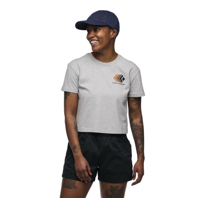 Black Diamond Dámske crop tričko s krátkym rukávom Faded, nickel heather