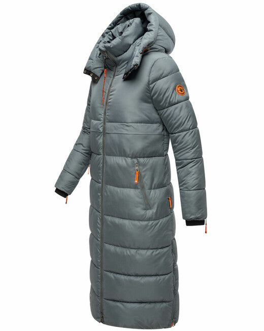 Navahoo Women's Long Winter Jacket with Hood Kristallblume, Stormy Blue