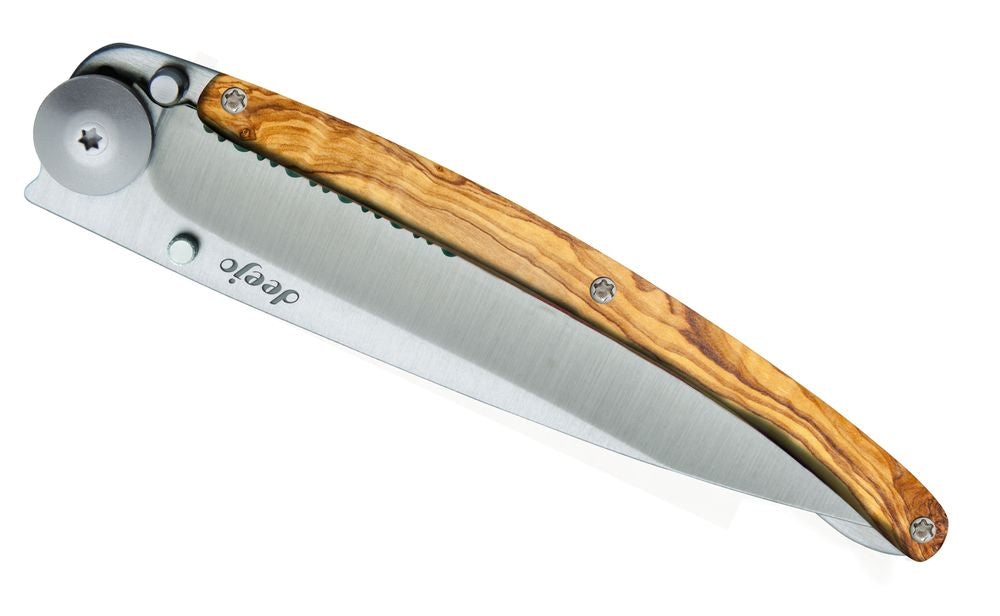 Deejo Serration Folding Knife, Coralwood