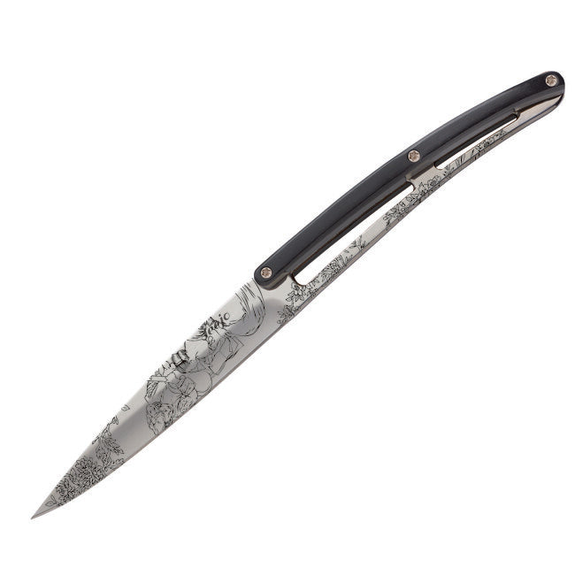 Deejo Set of 6 Knives Shiny Blade Black ABS Handle Toile de Jouy Design