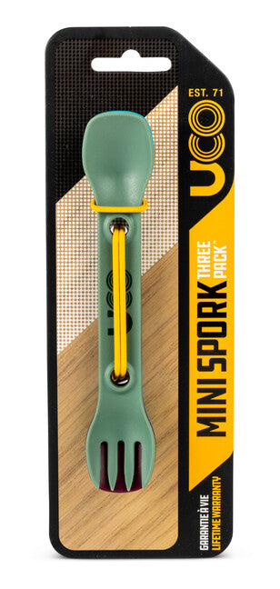 UCO Mini Utensil Set 3-Piece Spork, Green, Purple, Blue