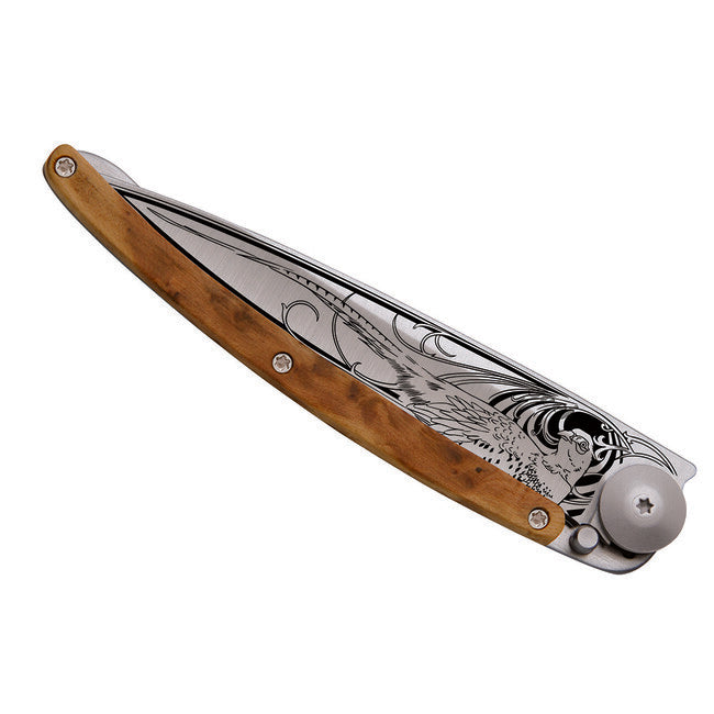 Deejo Folding Knife Nature Juniper Wood Pheasant
