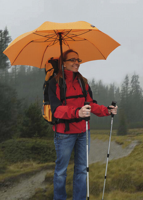 EuroSchirm Telescope Handsfree UV Trekking Umbrella with Backpack Attachment, Orange