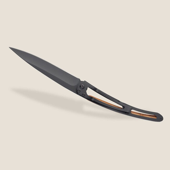 Deejo Wave Folding Knife, Black Juniper Wood, Ocean