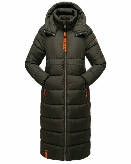 Navahoo Women's Long Winter Jacket with Hood Kristallblume, Dark Olive