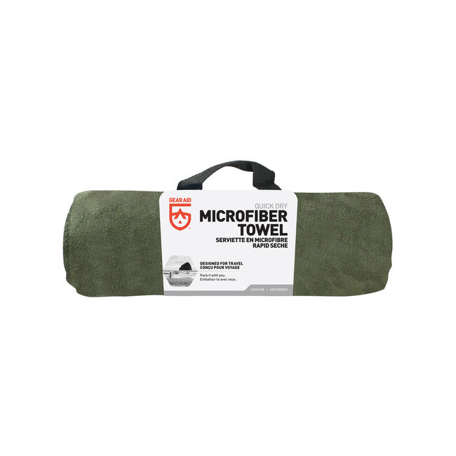 GearAid Microfiber Hand Towel with Antibacterial Treatment and Mesh Bag, 75 x 120 cm, Olive