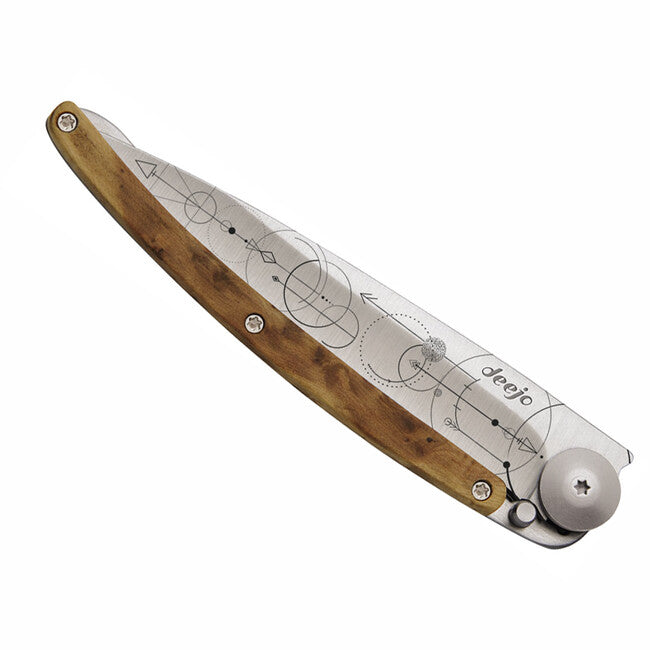 Deejo Tattoo Theorem Folding Knife, Juniper Wood