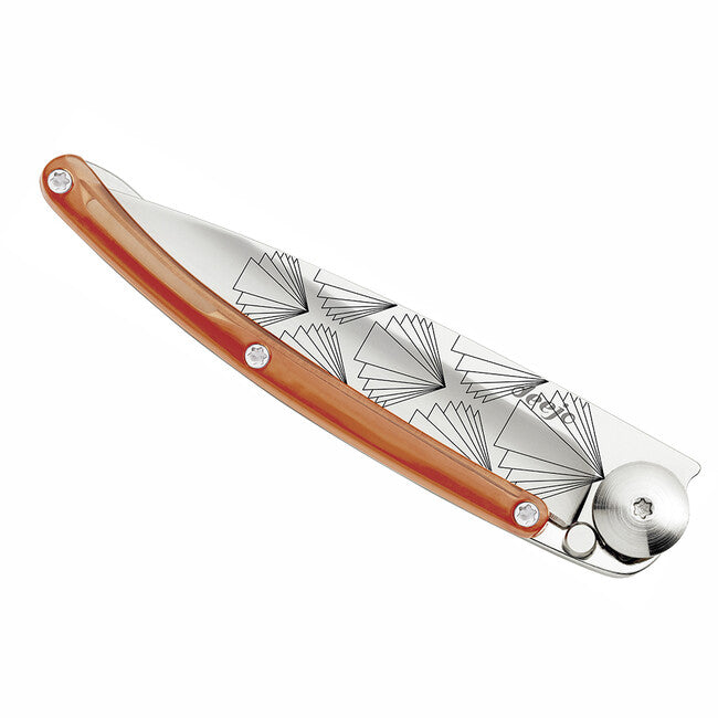 Deejo Tattoo Folding Knife, Orange Symmetry