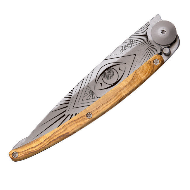 Deejo Tattoo Folding Knife Vision, Olive Wood