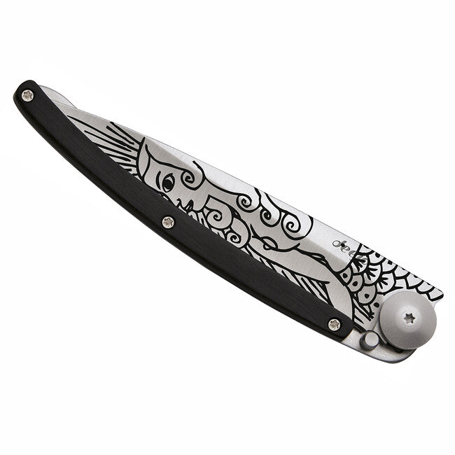 Deejo zatvárací nôž Tattoo ebony wood Mermaid