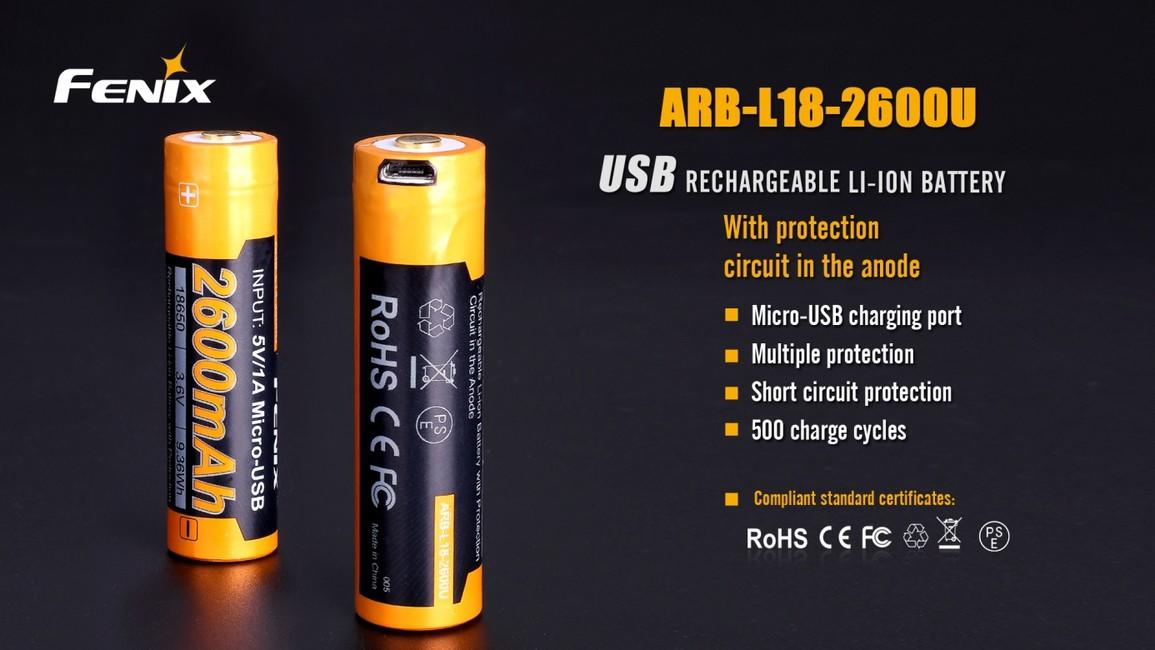 Fenix Battery 18650 USB 2600 mAh, Li-Ion