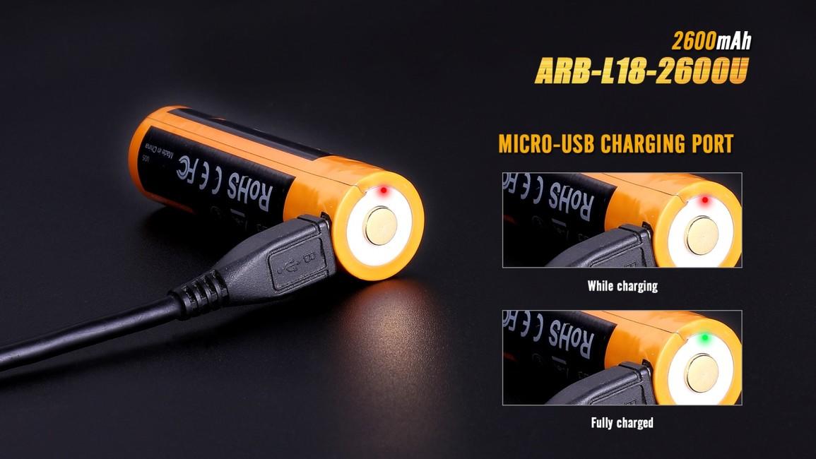Fenix Battery 18650 USB 2600 mAh, Li-Ion
