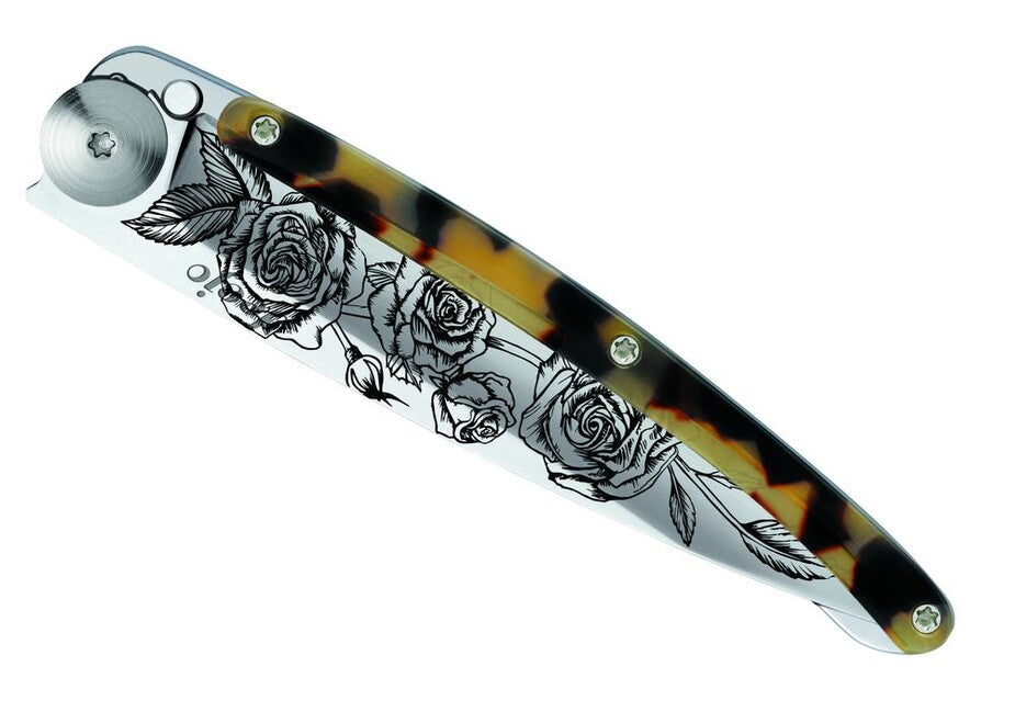 Deejo Tattoo Turtle Mirror Dark Turtle Roses Folding Knife