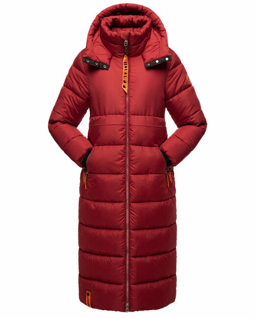 Navahoo Women's Long Winter Jacket Kristallblume, Blood Red