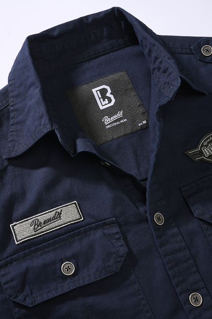 Brandit Luis Vintage Long Sleeve Shirt, Navy Blue