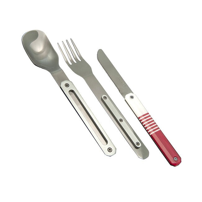 AKINOD Magnetic Travel Cutlery Set, Red Mariniere-Mirror Finish