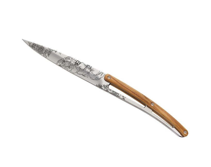 Deejo Tattoo Set of 6 Steak Knives, Polished Surface, Olive Wood, Toile de Jouy