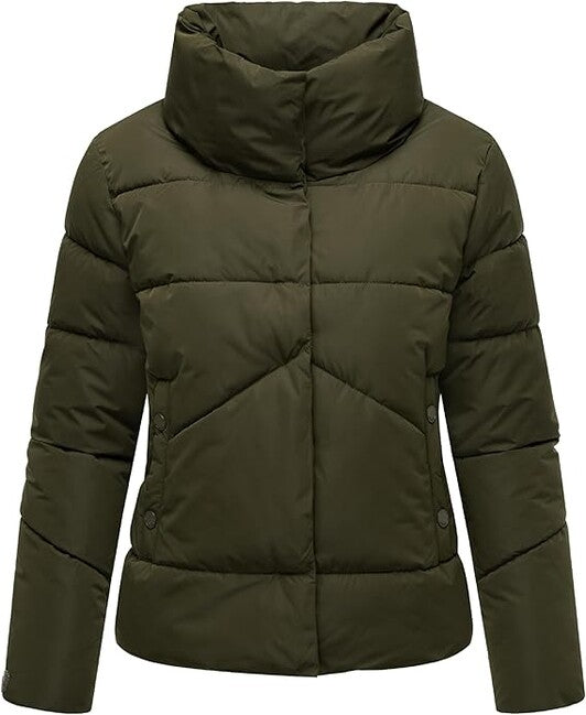 Marikoo Jalliaa Women's Short Winter Jacket with High Collar, Dark Olive