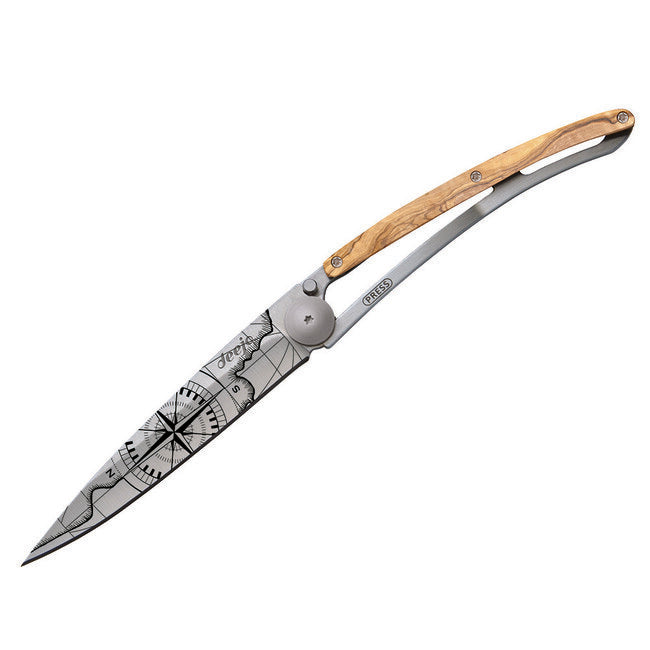 Deejo Tattoo Folding Knife Olive Wood Terra Incognita