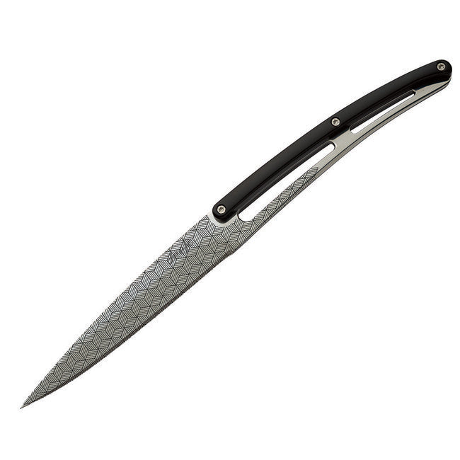 Deejo 6-Knife Set Shiny Blade Serrated Edge Black ABS Handle Geometry Design