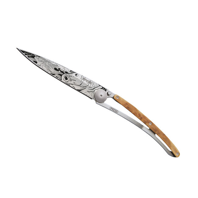 Deejo Tattoo Wood Carp Folding Knife