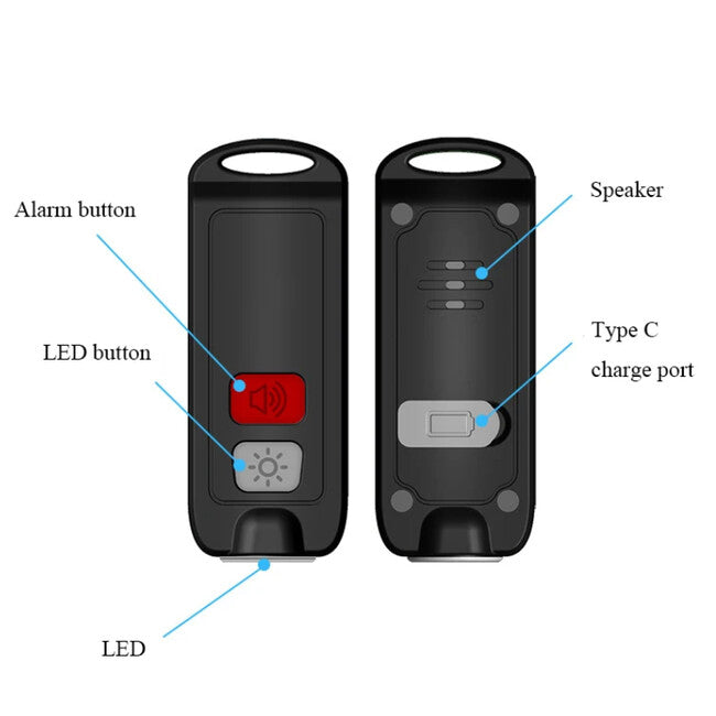 W&G SHIELD SOS Προσωπικός συναγερμός με φακό LED και κουμπί ενεργοποίησης, μαύρο