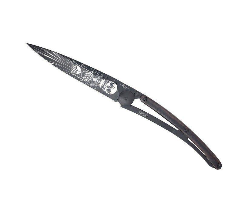 Deejo Tattoo Black Folding Knife, Ebony Wood Immortal