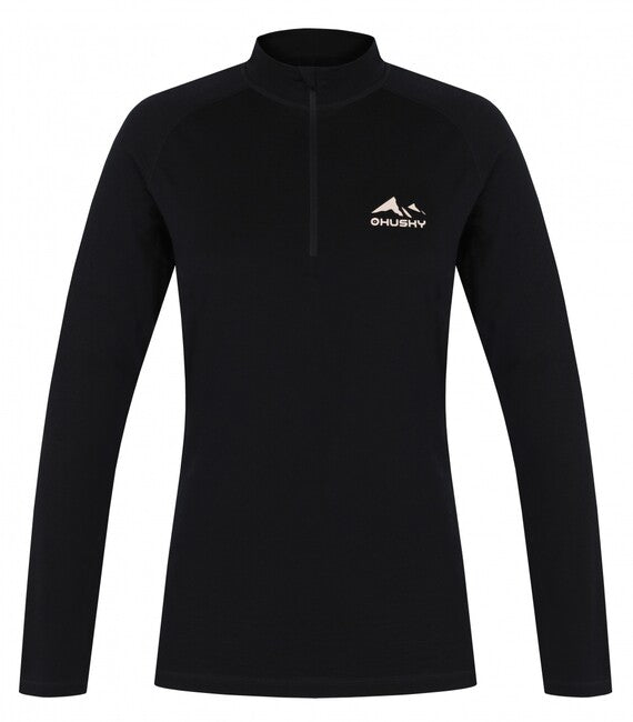 Husky Merow Zip Women's Thermal T-Shirt with Zip, Black