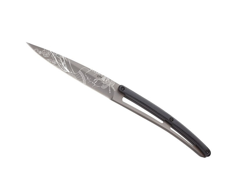 Deejo Tattoo Steak Knife Set, Light Grey Surface Ebony Japan