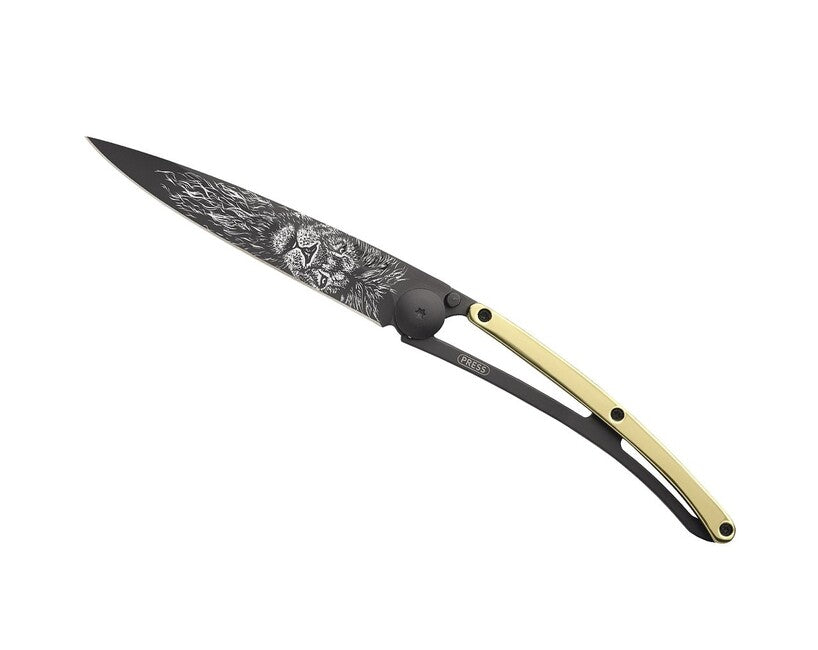Deejo Tattoo 23kt Yellow Gold Lion Folding Knife, Gold