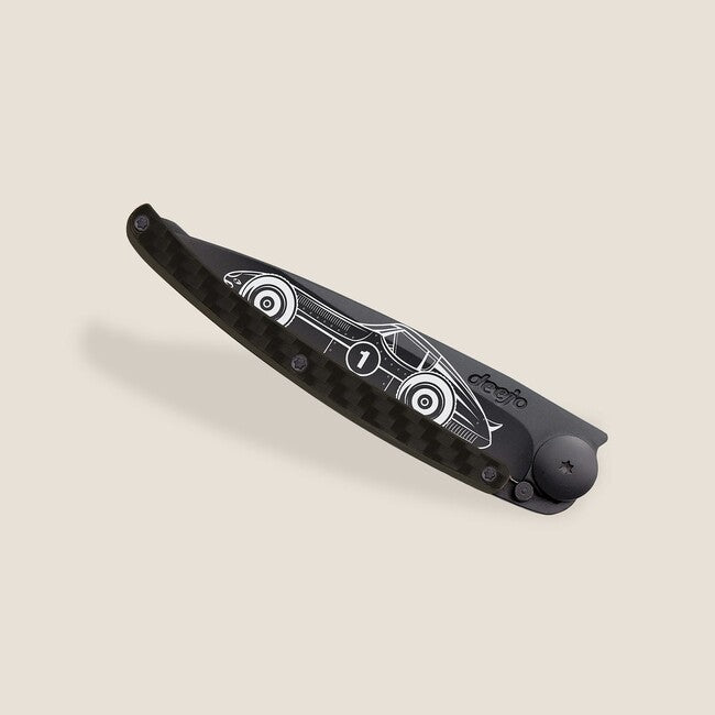 Deejo Tattoo Black Carbon Racing Car Folding Knife