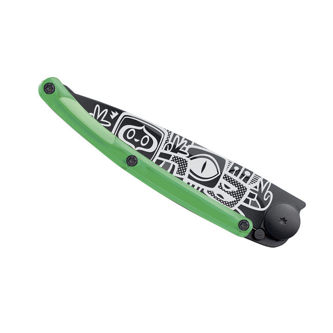 Deejo Street Collection Folding Knife, Black Green Peace