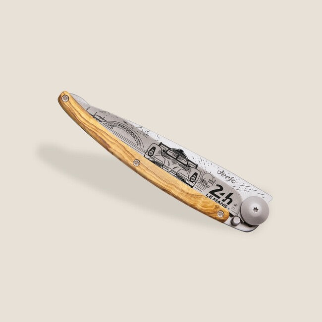 Deejo Tattoo Le Mans Folding Knife, Olive Wood