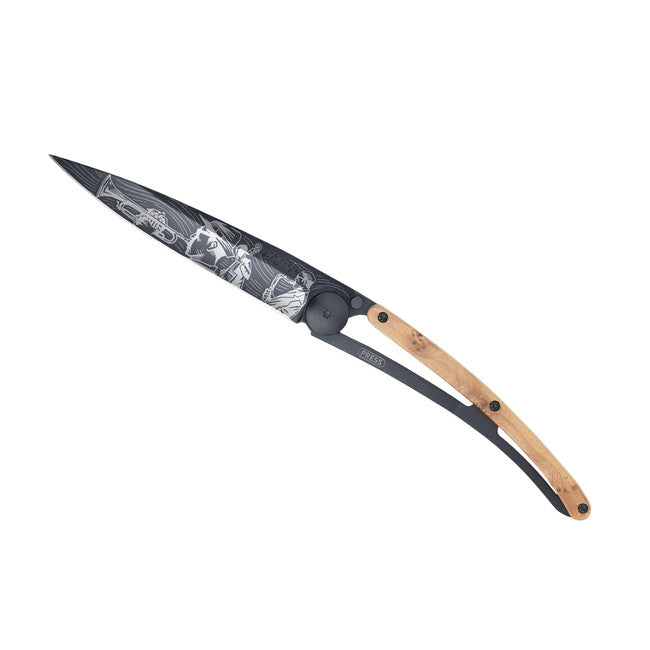 Deejo Tattoo Folding Knife Black Juniper Wood Jazz