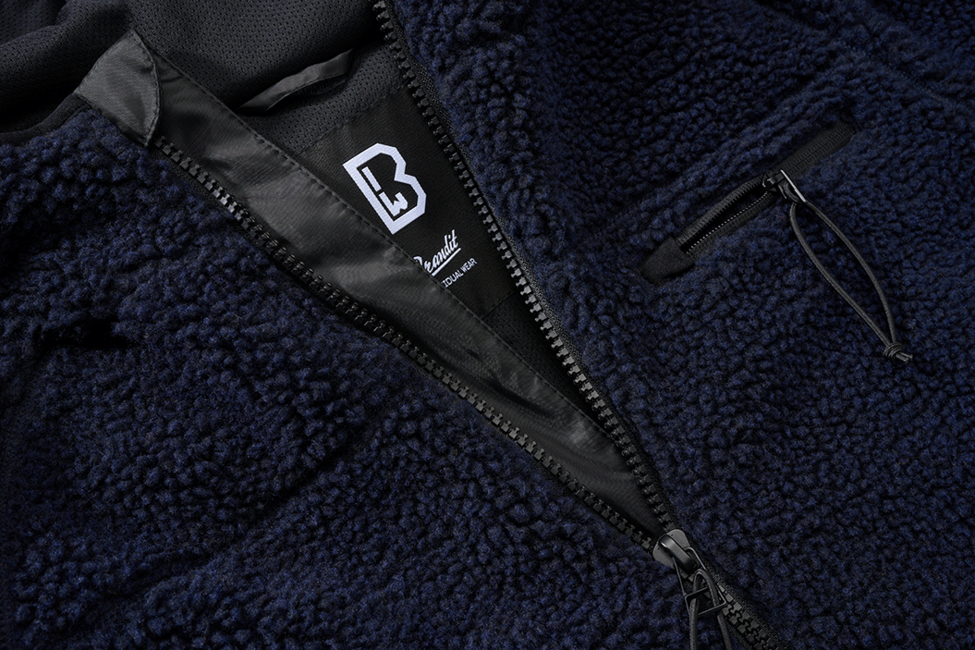 Brandit Teddyfleece Worker Fleece Hoodie Jacket, Navy Blue