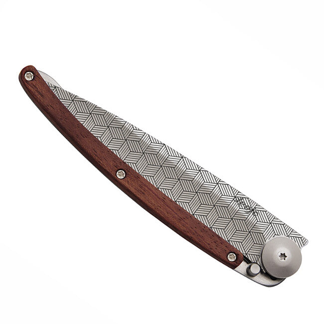Deejo Tattoo Illusion Folding Knife, Coralwood