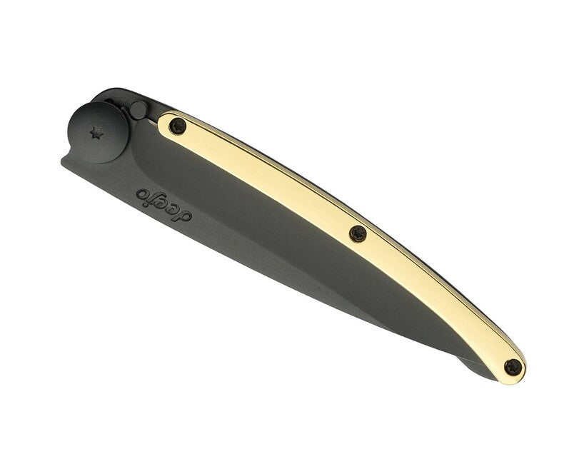 Deejo Folding Knife GOLD Black 23kt Yellow Gold