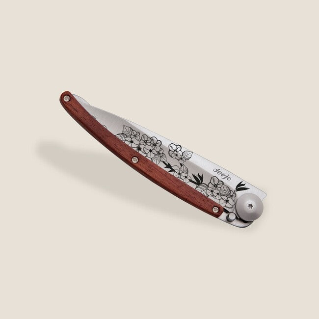 Deejo Tattoo Cherry Blossom Folding Knife, Coralwood