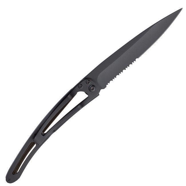 Deejo Serration Folding Knife, Black Carbon