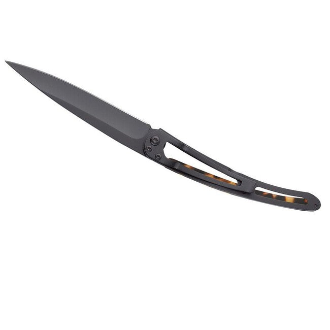 Deejo Tattoo Turtle Folding Knife, Black Turtle Shell Tiger