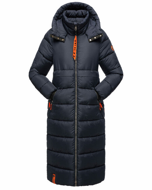 Navahoo Women's Long Winter Jacket with Hood Kristallblume, Navy Blue