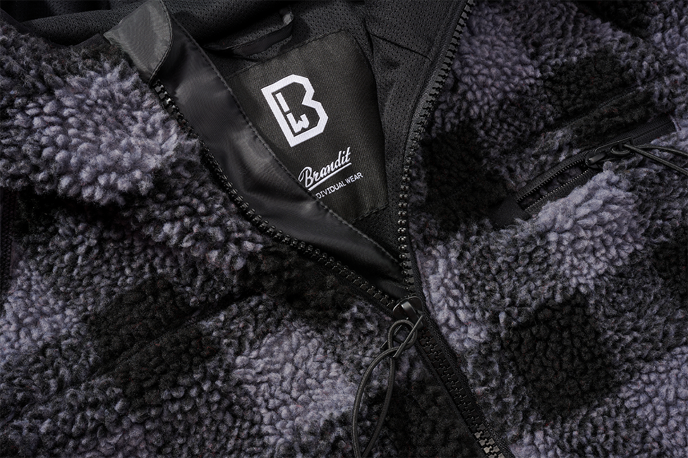 Brandit Teddyfleece Worker Fleece Hoodie Jacket, Black/Grey