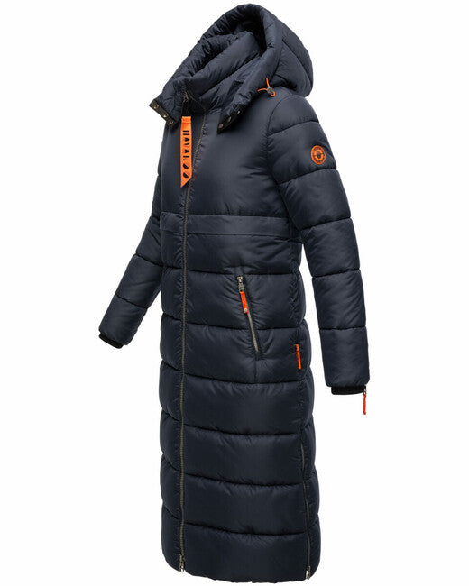 Navahoo Women's Long Winter Jacket with Hood Kristallblume, Navy Blue