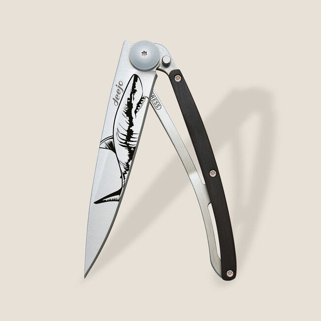 Deejo Tattoo Wood Shark Folding Knife