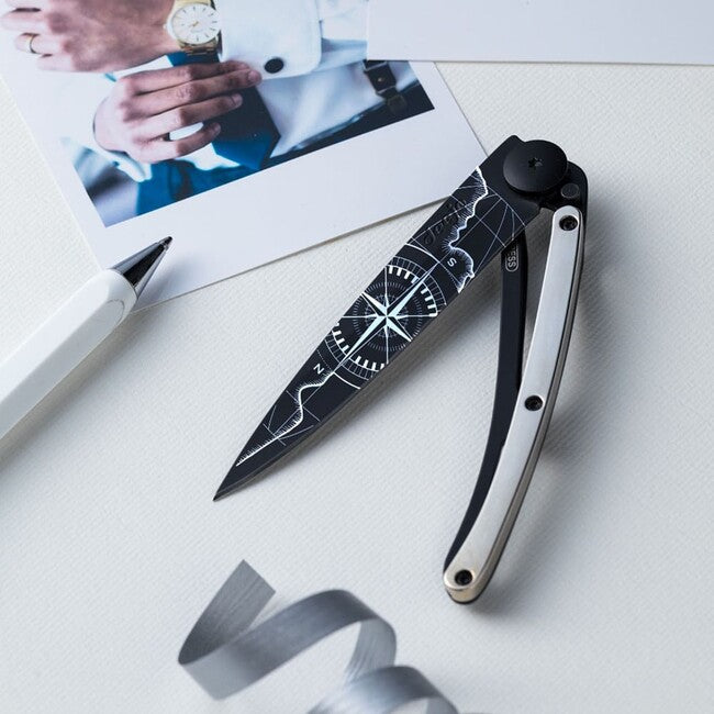 Deejo Folding Knife GOLD Tattoo 9kt White Gold Terra Incognita