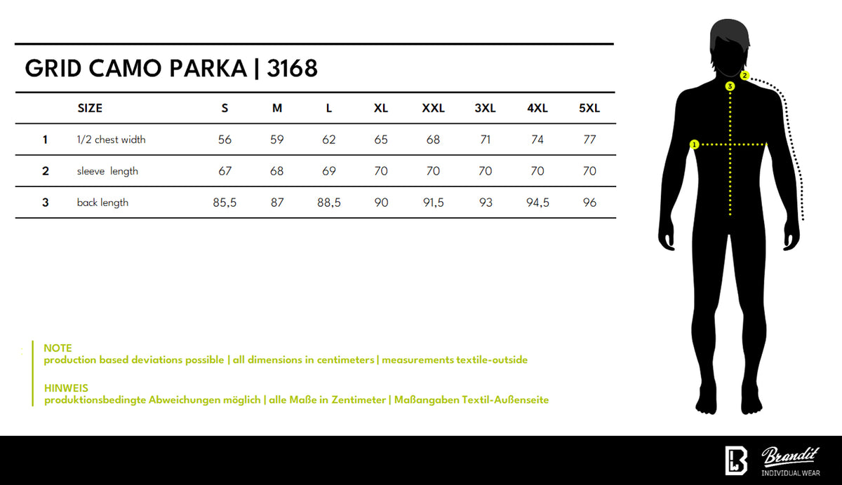 Veľkostná tabuľka Grid Camo Parka