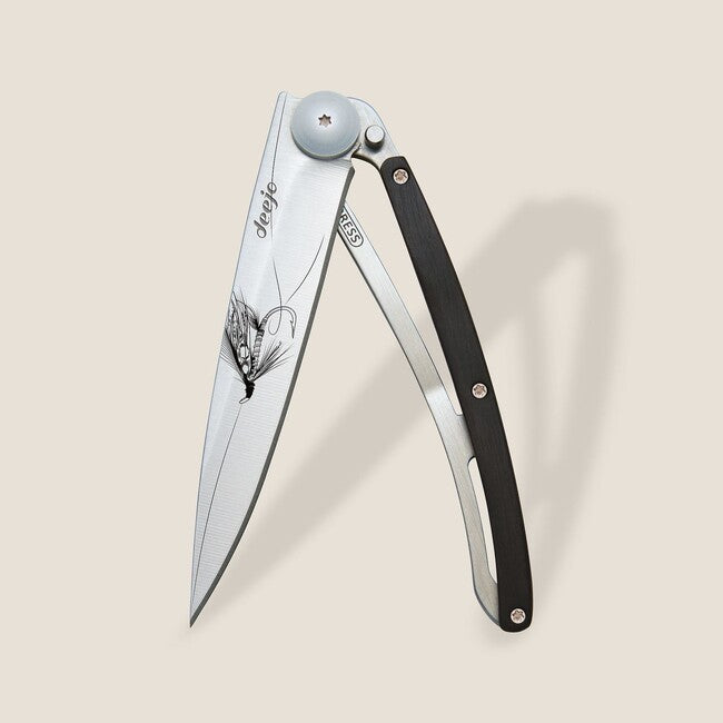 Deejo Nature Folding Knife, Black Ebony Wood, Silver Wilkinson