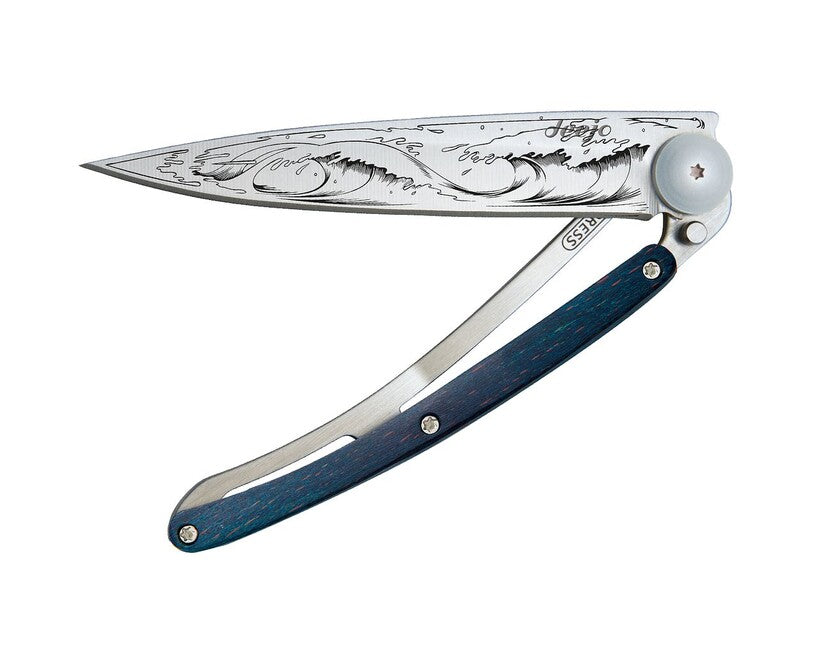 Deejo Tattoo Wave Folding Knife, Beech