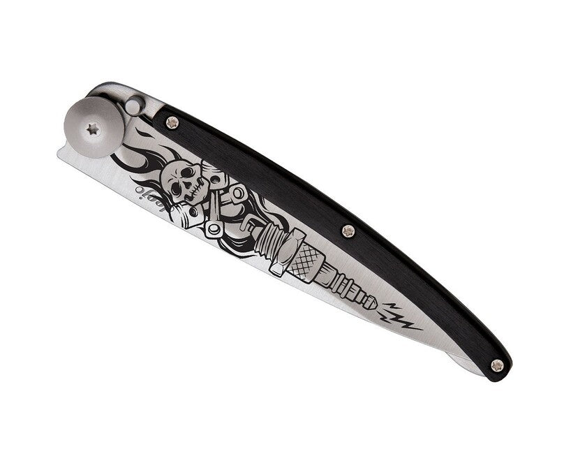 Deejo zatvárací nôž Tattoo Biker ebony wood
